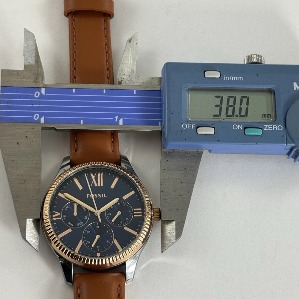 FOSSIL RYE MULTIFUNCTION Watch Blue Dial Leather Band Women's BQ3765 - Picture 6 of 16